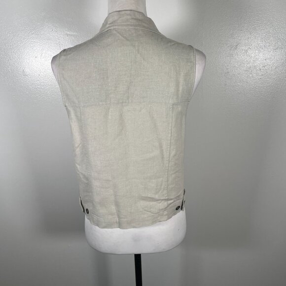 Christopher & Banks Vest Women's 6 Beige Linen Pockets Notch Lapel Button Front - Picture 9 of 15